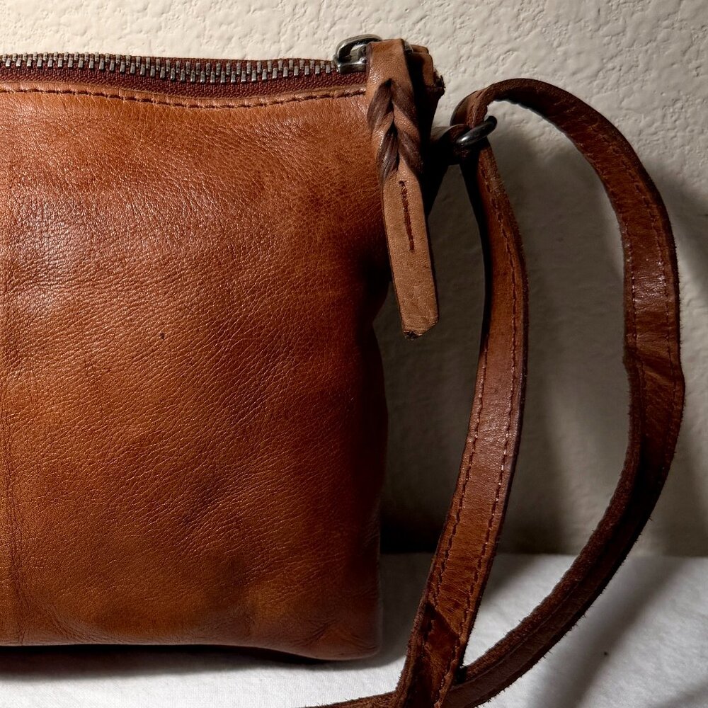 Vilenca Holland Hand Woven Flap Soft Leather Crossbody Bag Cognac Brown Boho - Picture 11 of 12